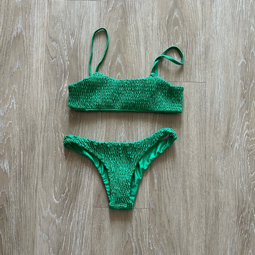 Green ruched bikini